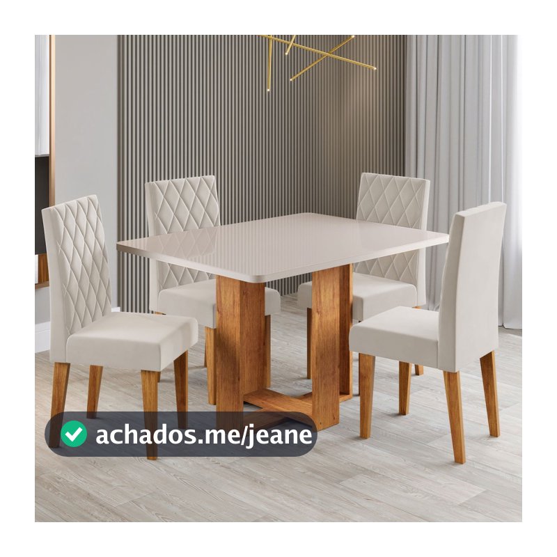 Mesa de Jantar 4 Lugares Afrodite com Vidro - Viero Móveis