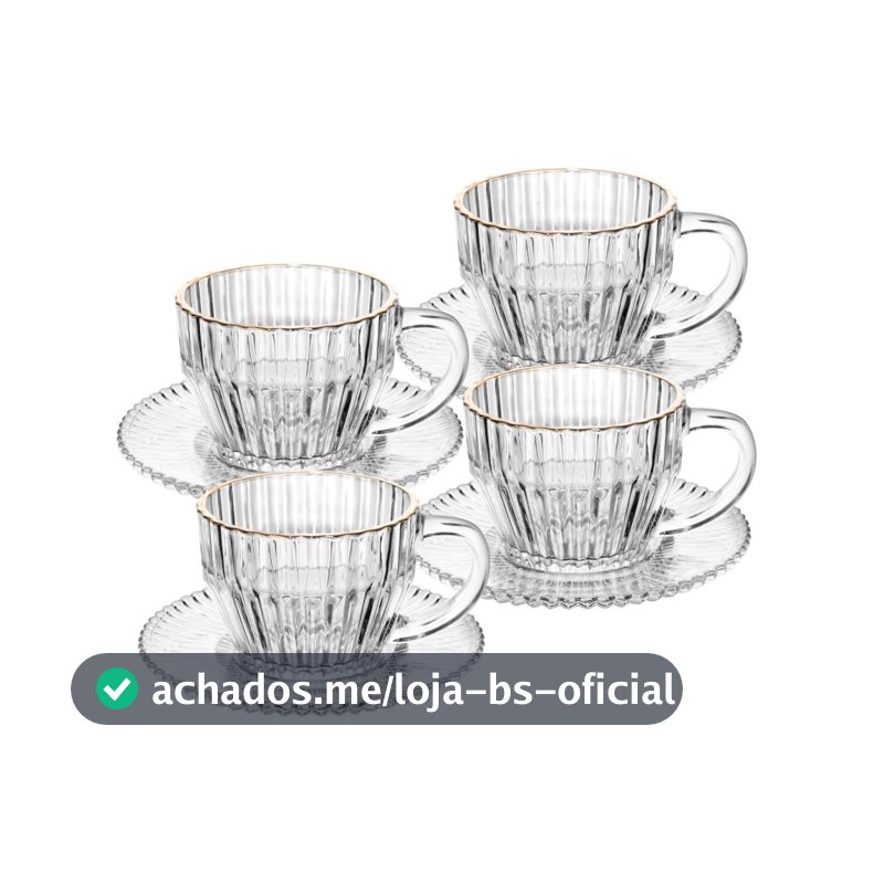 Jogo 4 Xícaras de Café com Pires Cristal Fio de Ouro Imperatriz 110ml - Wolff