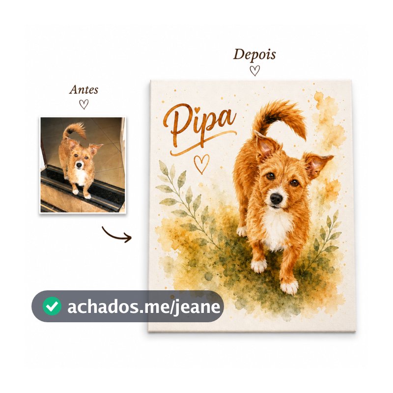 Quadro Decorativo Personalizado Pet Desenho Animais Aquarela Cachorro Gato Calopsita Sua Arte