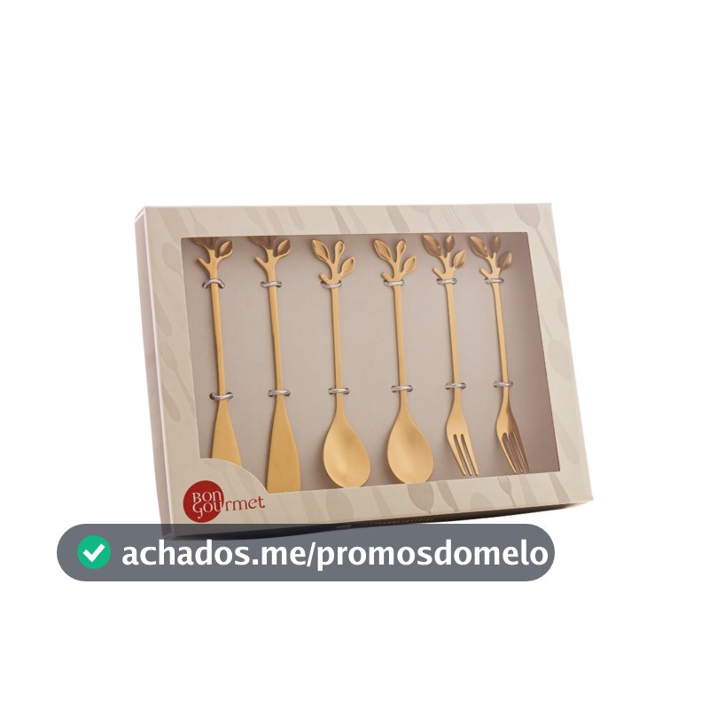 kIT 6 Talheres Colheres Leaves Folhas Aço Inox Wolff Dourado Colher Garfo e Espátulas