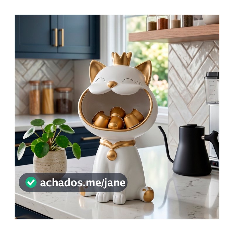 Enfeite Decorativo Gato Porta-Doces Vaso de Cerâmica Baleiro Bomboniere Festa Presente Mesa Infantil
