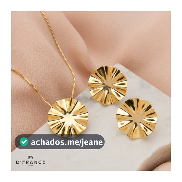 Conjunto Brinco e Colar Flor Folheado a Ouro 18K - D France Semijóias