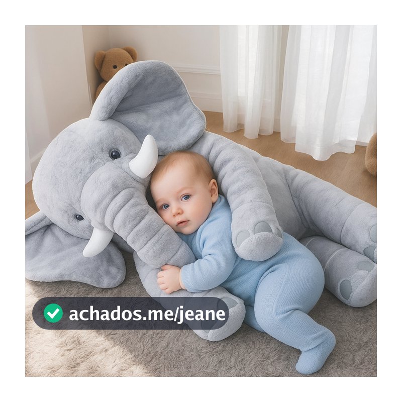 Almofada Elefante Dumbo Pelúcia 60cm Antialérgica, Fofa e Confortável para Bebê