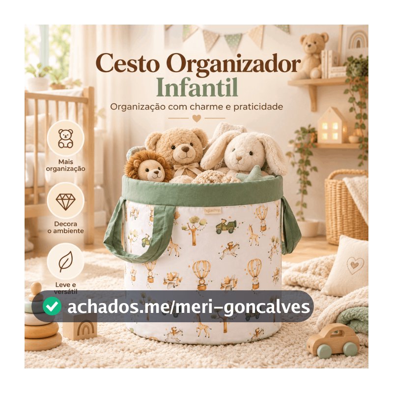 Cesto Organizador de Brinquedos e Roupas infantil Menino Menina Algodão Varias Estampas 35Cm