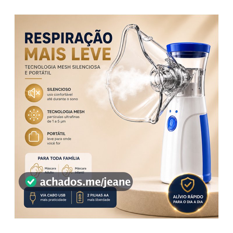 Inalador USB Nebulizador Portátil Silencioso Mesh USB para Adultos e Crianças