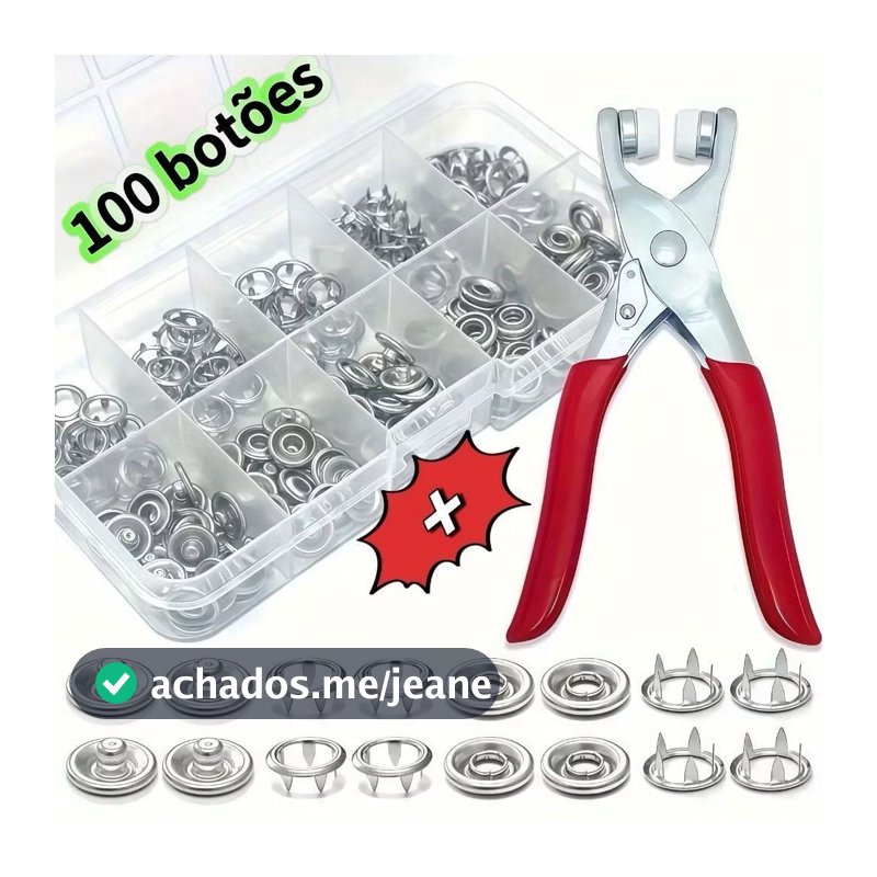 Alicate Aplicador Com 100 Botões De Metal De Pressão Para Roupa