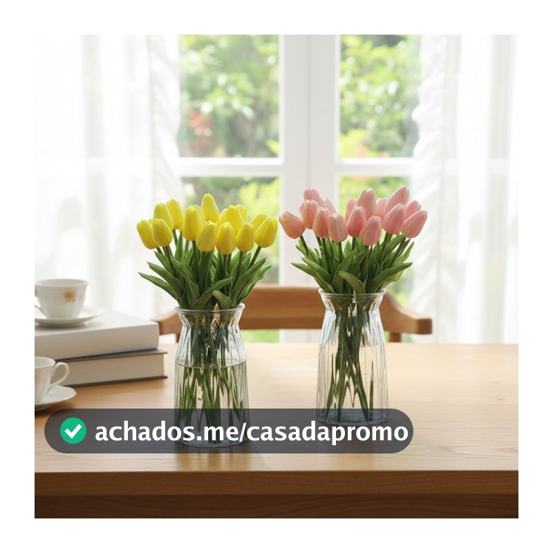 Buquê de 10 Flores Artificiais Tulipa com Toque Real em PE para Decoração de Casamento e Casa