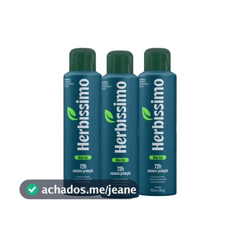 Kit Desodorante Antitranspirante Aerossol Herbíssimo Blue Ice 150ml (3 unidades)