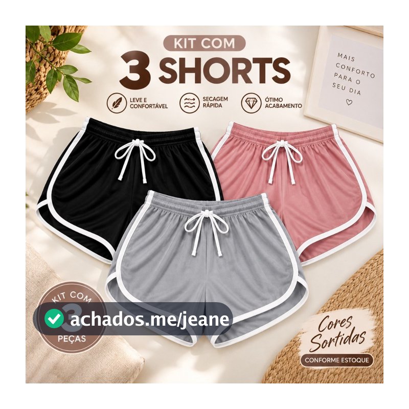 Kit 3 Shorts Feminino para treino, shorts feminino para academia, shorts leve feminino