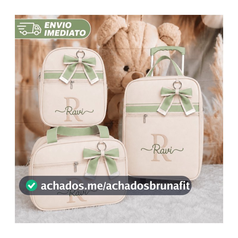 Kit Bolsa Maternidade Com Mala De Rodinha 3 Peças Personalizado Nom Nome Para Menino/ Menina