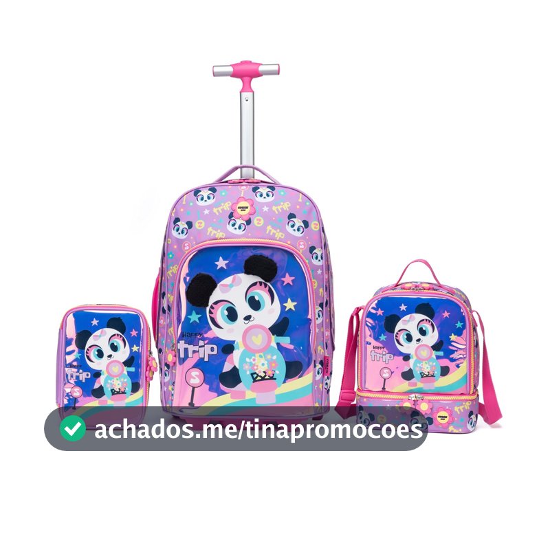 Kit Mochila Carrinho Infantil Escolar Coban Bolsa Estojo Lancheira Reistente Menina