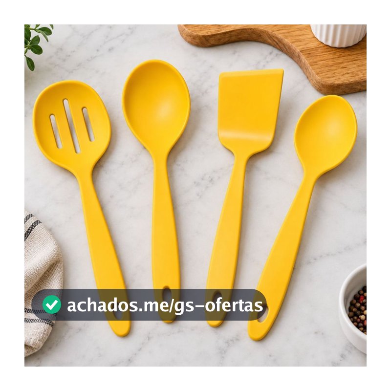 Kit 4 Talher Utensílios de Cozinha 30cm Plástico Flexível Espátula Concha Colher Escumadeira Para Servir Mesa Posta