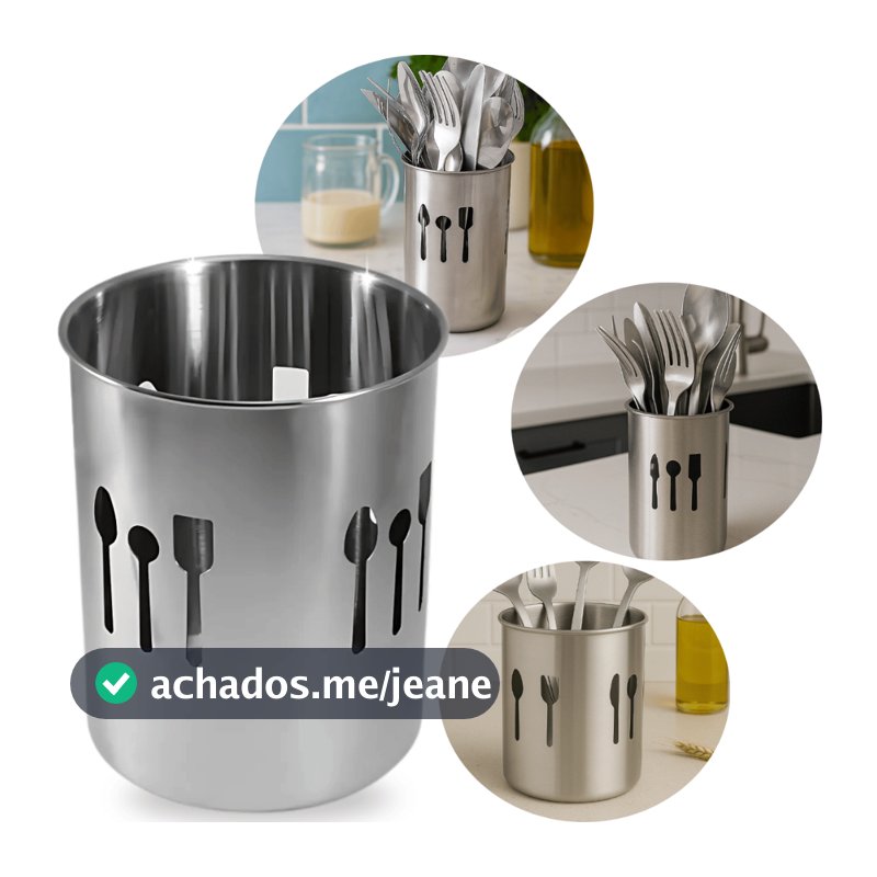 Escorredor Porta Talheres Aço Inox Vazado Pia Cozinha Garfo Faca Redondo Escorrer Talher