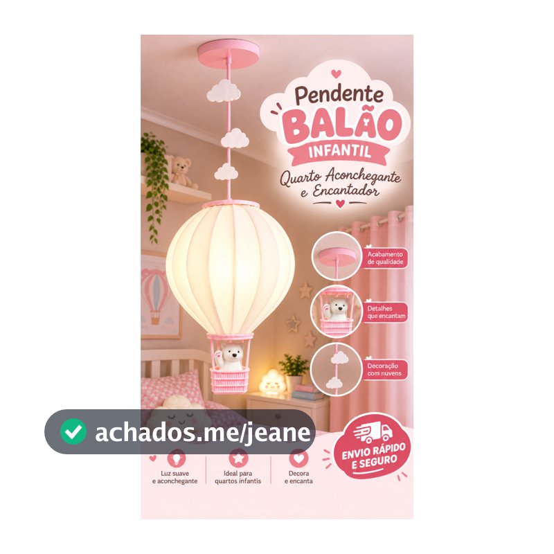 Pendente Balão Infantil com Ursinho e Nuvens