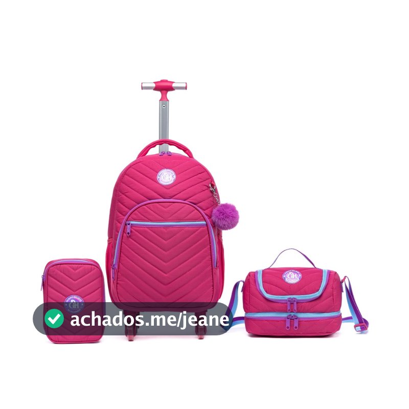 Kit Mochila Rosa Rodinhas Guelph Lancheira Estojo Escolar Viagem Menina Juvenil Resistente
