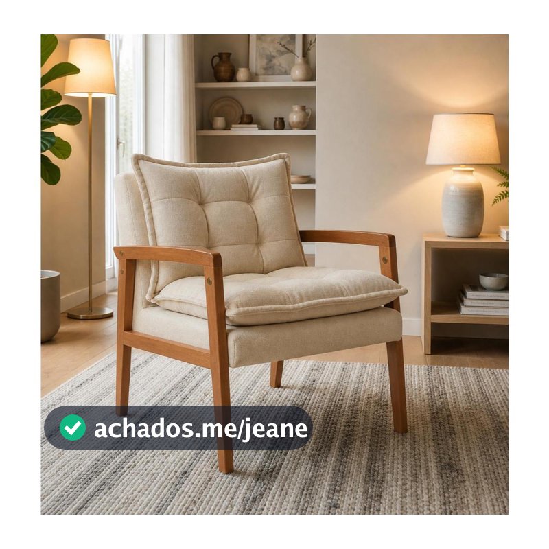Poltrona Robusta Sala Quarto Mesa de Jantar Braços de Madeira Suede 100% Fibra