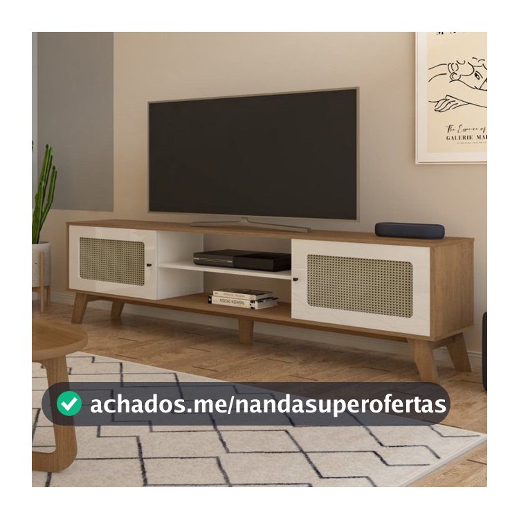 Rack Retrô para TV até 75 Polegadas MDF 180cm 2 Portas Charlotte Marrom Cinamomo/Off White