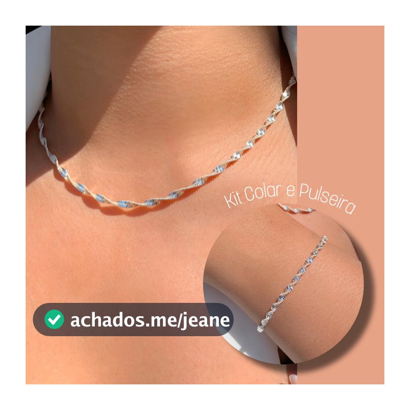 Kit Conjunto Feminino Colar + Pulseira Prata 925  Elegante Leve Não Escurece