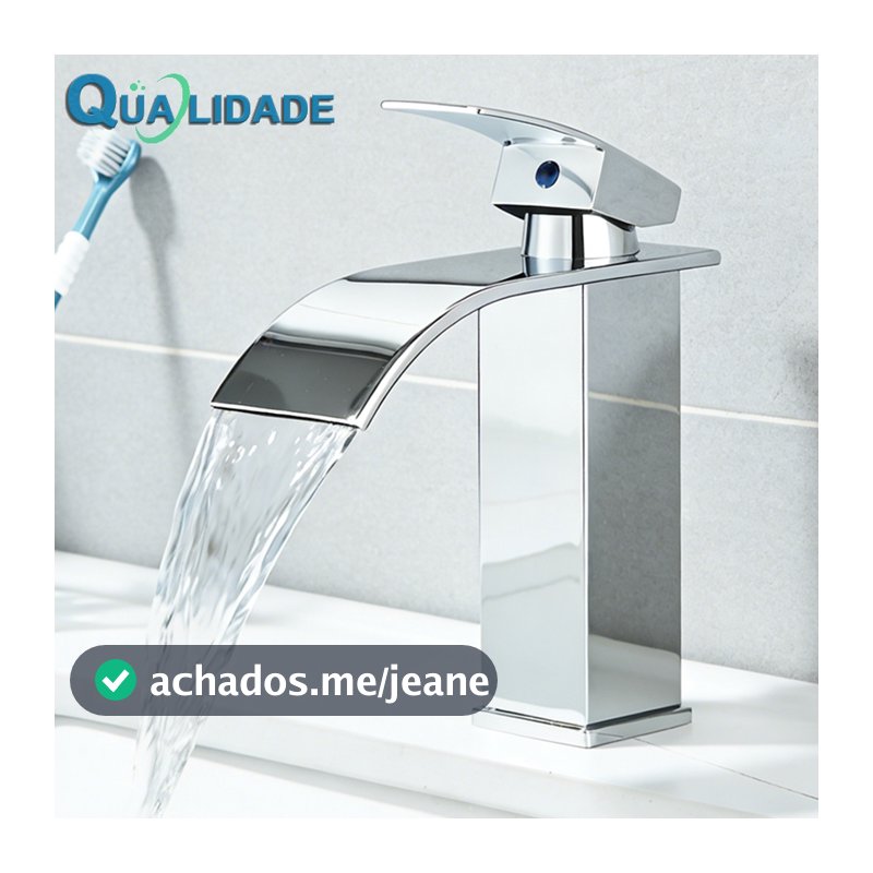 Torneira de Lavatório Inox Tipo Cascata Curva Baixa Prata para Banheiro