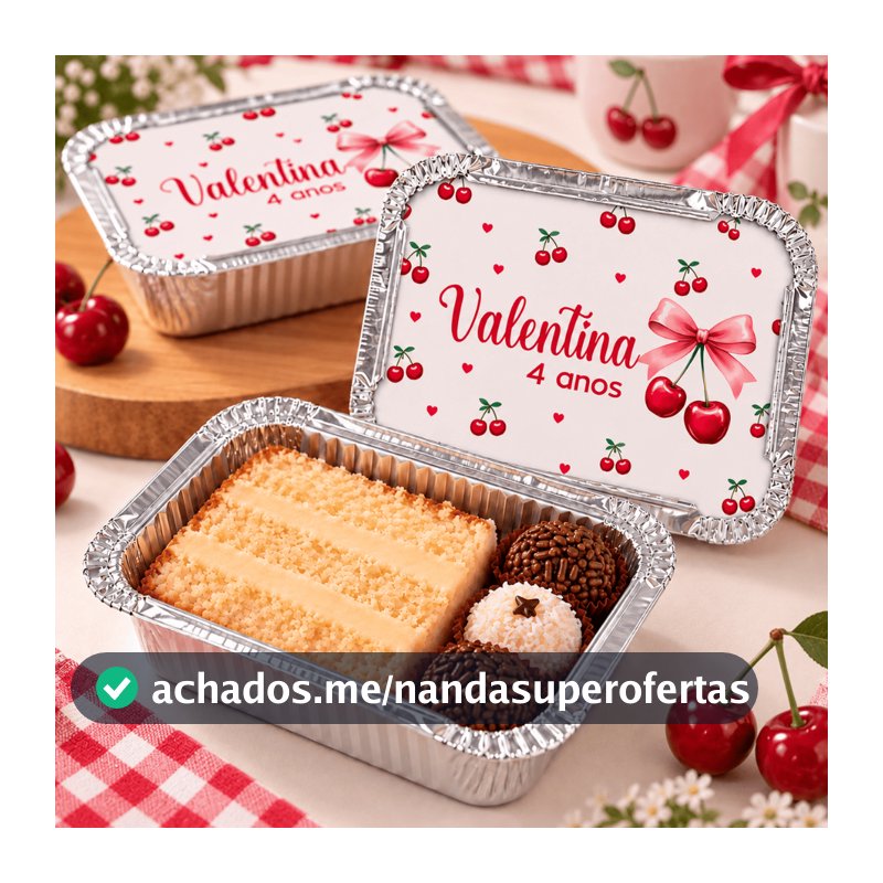 Marmitinha Personalizada de Alumínio 220ml Tema Cereja com Laço (Fazemos qualquer tema)