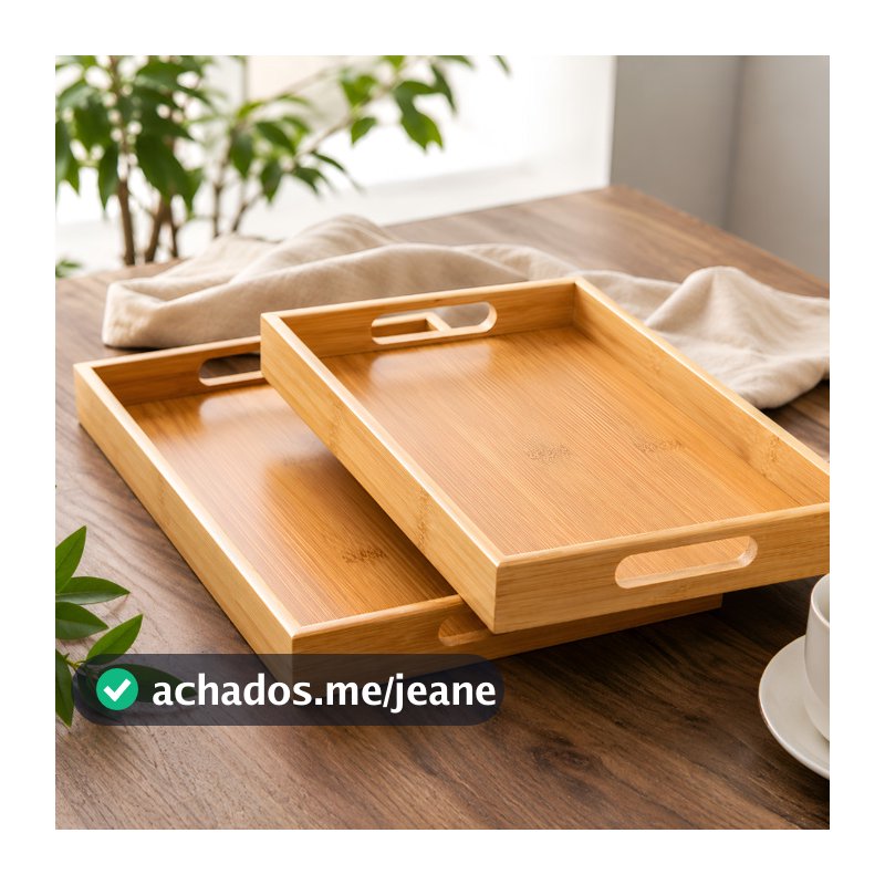 Bandeja de Bambu Retangular com Alças para Servir Café da Manhã Mesa Decorativa