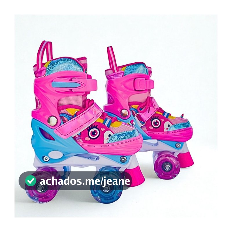 Patins Infantil Quad 4 Rodas LED Ajustável Unicórnio e Outras Estampas com ou sem Kit