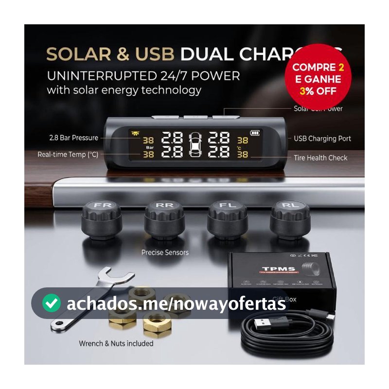 Monitor De Pressão Dos Pneus Do Carro TPMS Solar Externo Sem Fio Em Tempo Real Sensor Inteligente Primavera Viagem Estra