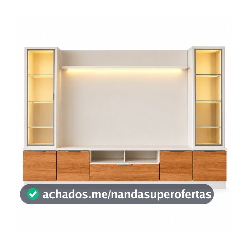 Estante Home Noble 2,70m Para TV Até 75” Com 2 Cristaleiras LED Portas Reflecta 198x270cm Sala Luxo