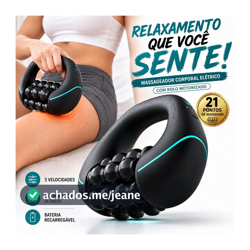 Massageador Corporal Elétrico com Rolo Motorizado – 3 Velocidades | Relaxamento Muscular