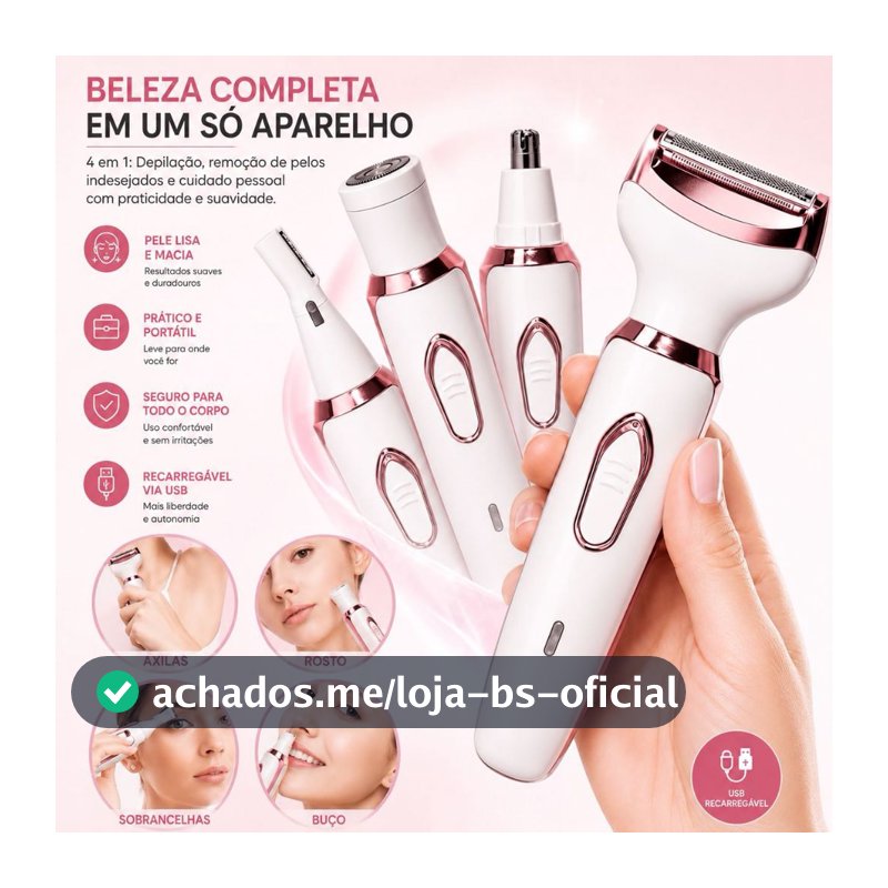 Aparador Feminino  4 Em 1 Recarregável USB Depilador Sobrancelha Nariz Axila Corpo 500mAh