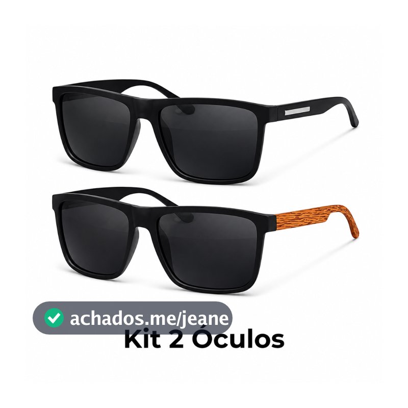 Kit 2 Óculos de Sol Preto Quadrado Madeira  Estiloso Masculino Feminino UV400  2026