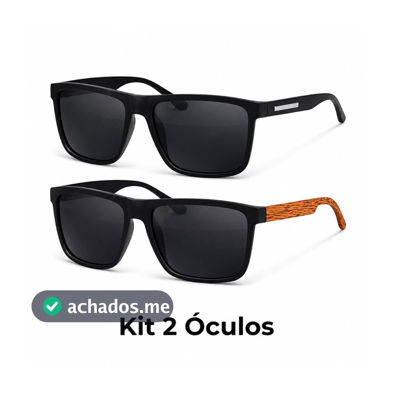 Kit 2 Óculos de Sol Preto Quadrado Madeira  Estiloso Masculino Feminino UV400  2026