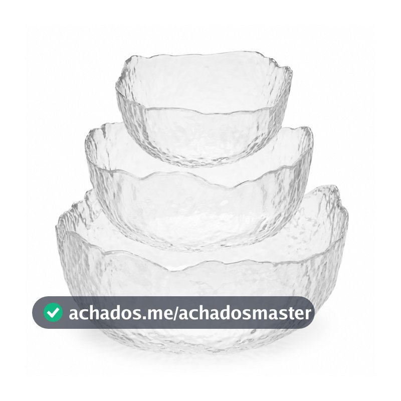 Jogo de 3 tigelas de vidro P/M/G - 230ml/400ml/850ml modelo martelado