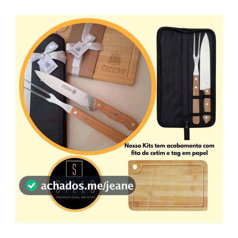 Kit Faca Churrasco Personalizado com Tábua - Nome / Logo / Time - Presente Aniversário / Casamento