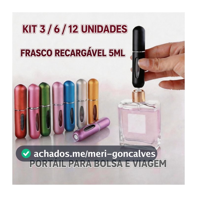 Kit 3 6 ou 12 Frasco Perfume Viagem 5ml Recarregável Atomizador Spray Portátil