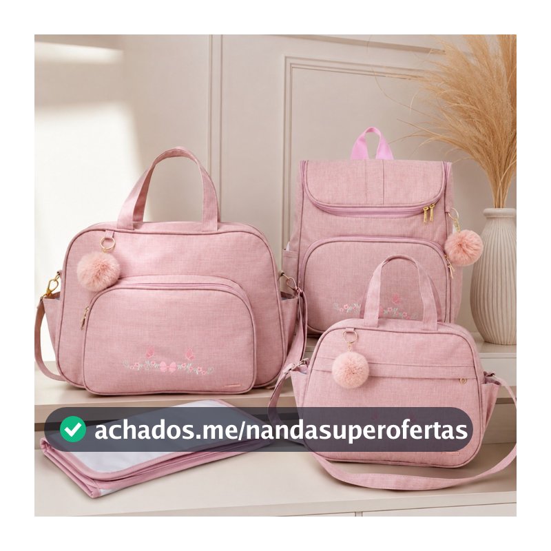 Kit Bolsa Maternidade 4 Peças Completo Mochila Frasqueira Bolsa Grande e Trocador Mamãe e Bebê