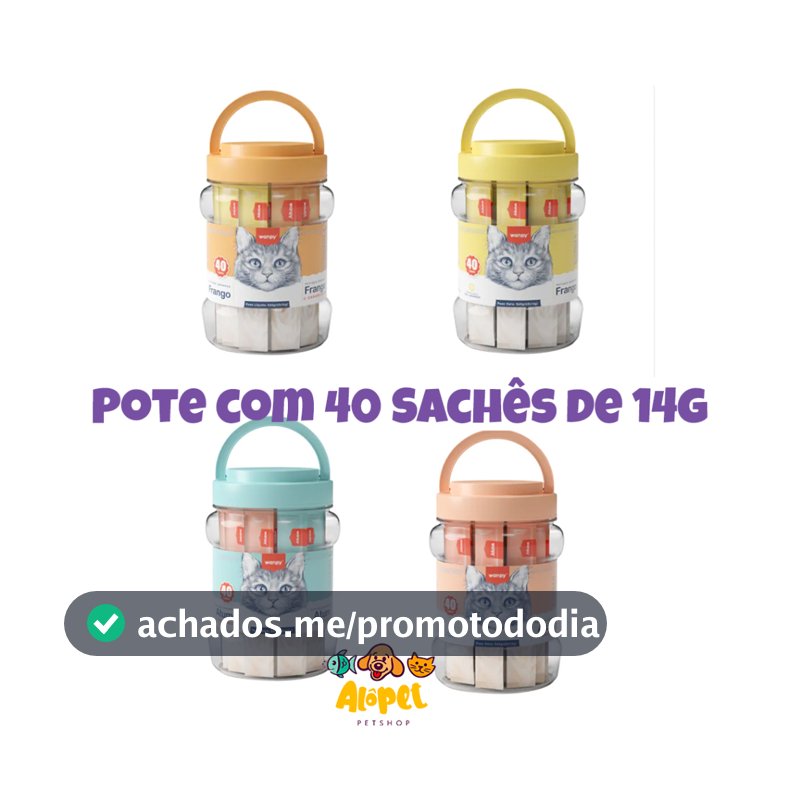 Petisco para Gatos Wanpy Creamy Sabor Frango 560g | Pote com 40 Sachês de 14g