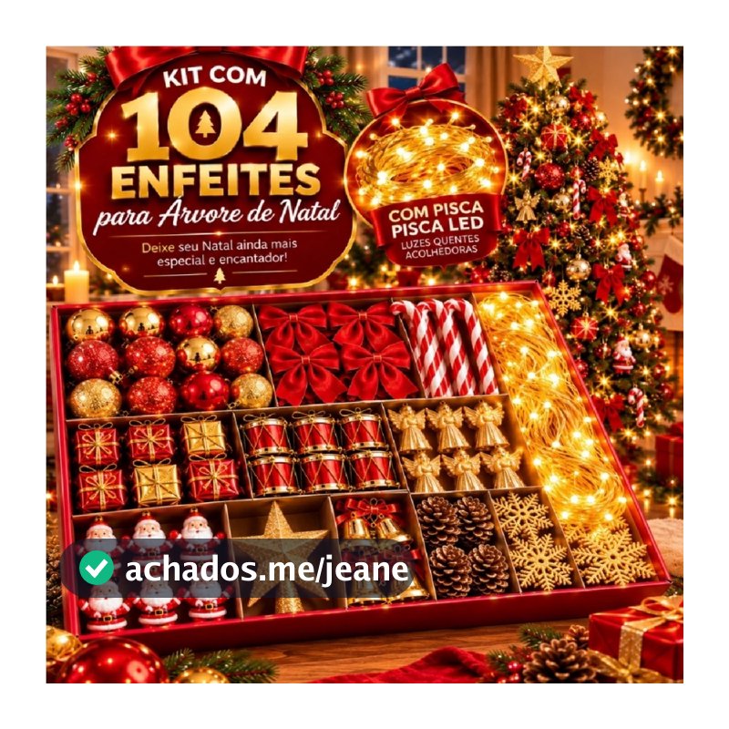 Kit 104 Enfeites Para Arvores De Natal Pendentes Decoração Bolinha Pisca Pisca Noel Presentes Enfeites de Luxo