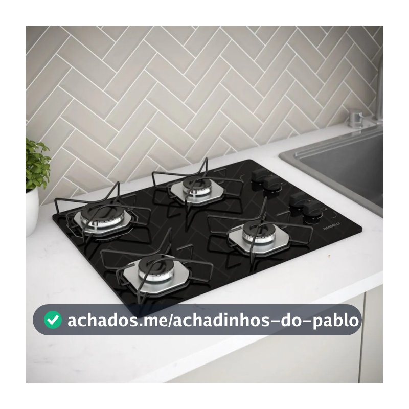 Fogão Cooktop Fogatti à Gás Ori 4 Bocas Vidro Preto Flange Inox Bivolt - Acendimento automático