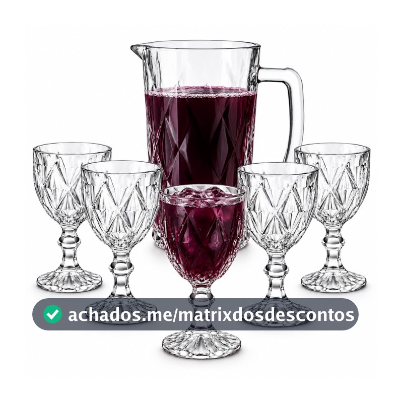 Jogo De Jarra 1100ml Diamond + 4 ou 6 Taças 340ml Diamond Suco Agua Transparente Luxo