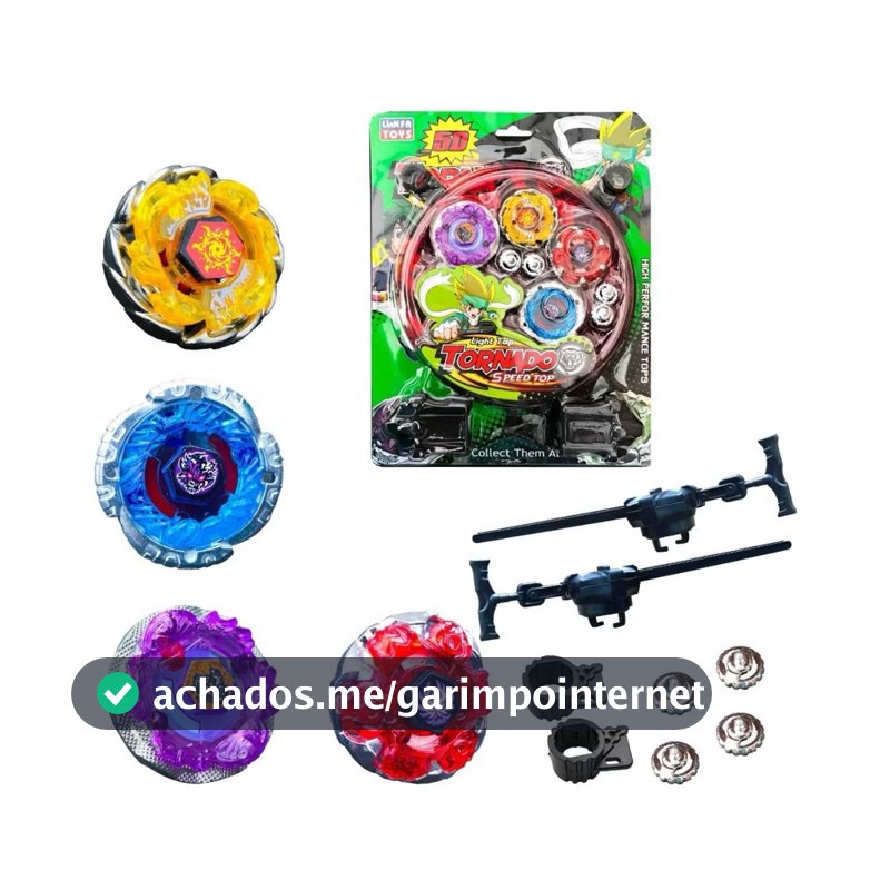 Kit 4 Beyblade Metal Led + Lançador + Arena Promoção Tornado Brinquedo Lança Blay Blade Luz