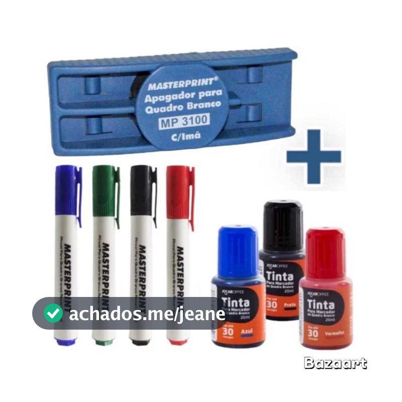 Kit 4 Pincel Marcador de Quadro Branco Recarregável + 3 Refil +1 Apagador