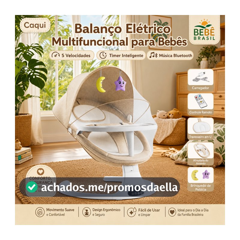Balanço Elétrico e Berço Calmante com Bluetooth para Recém-Nascidos