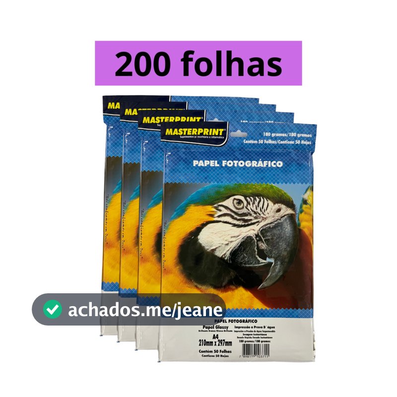 Papel Fotográfico 180G Glossy A4 À Prova D'água Brilhante Premium 200 folhas MASTER PRINT