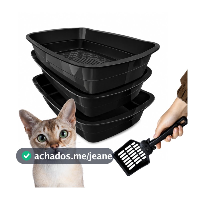 Kit Caixa de Areia Sanitária Bandeja + Pá Pazinha Para Gatos Gato Com Peneira Higiênica Felinos
