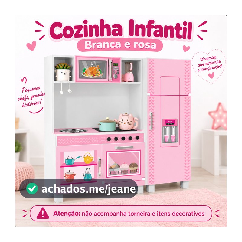 Kit Cozinha e Geladeira Infantil Binquedo Criança com Fogão Pia e Microondas