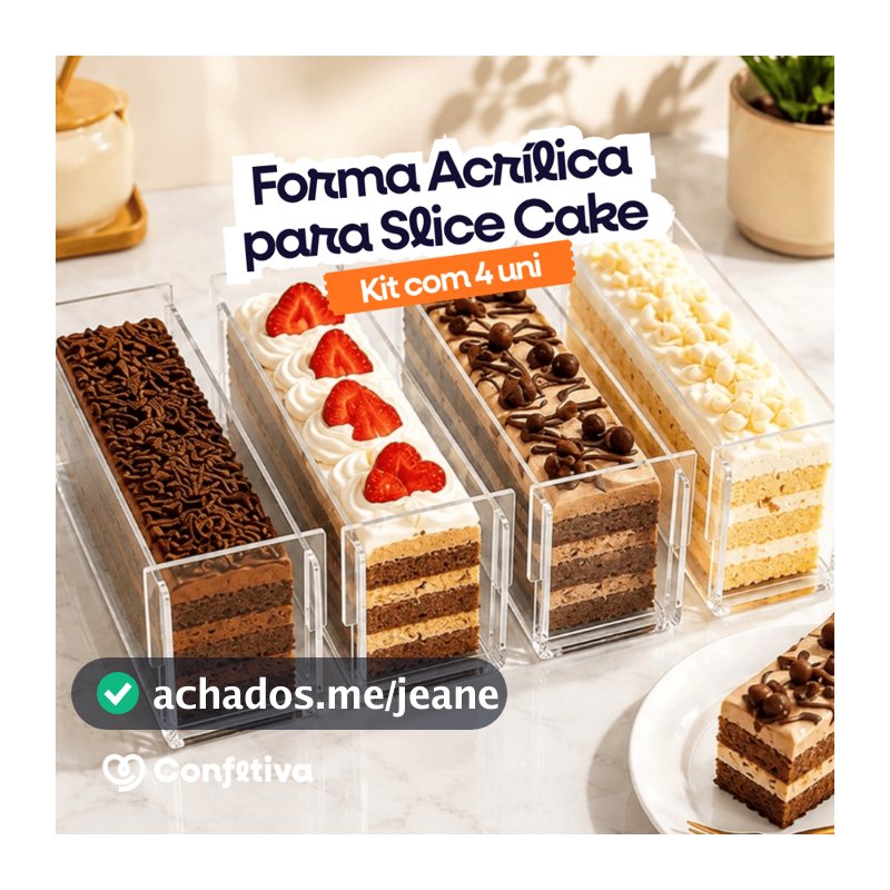 Kit 4 Forma Bolo Fatia Acrilico Slice Cake Confeitaria 30x10cm