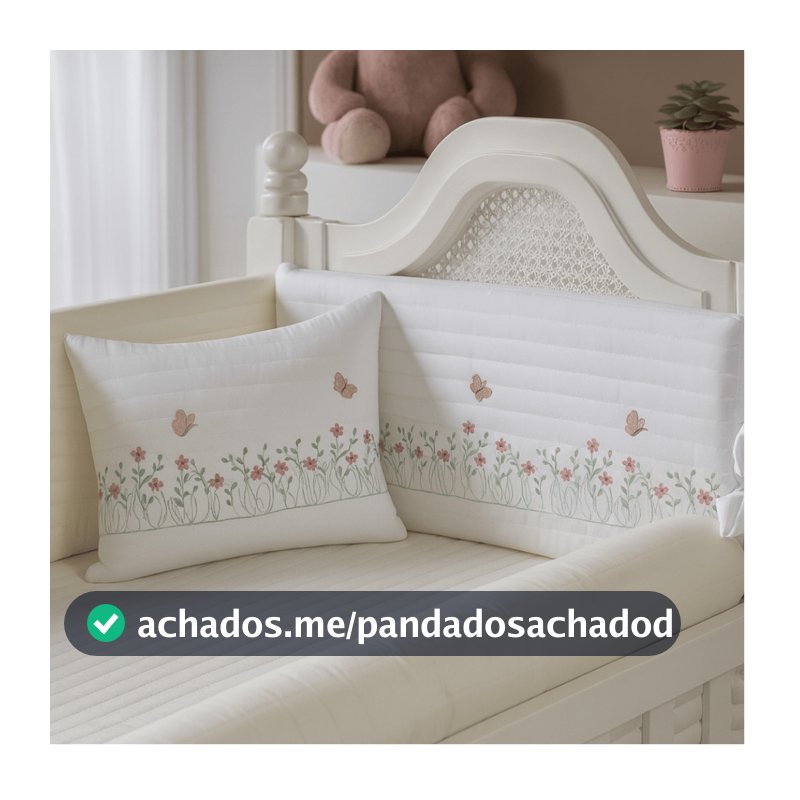 Kit Berço Bordado 5 Peças Enxoval De Bebê Completo Com Colcha Protetores Almofadas Travesseiro E Lençol Macio