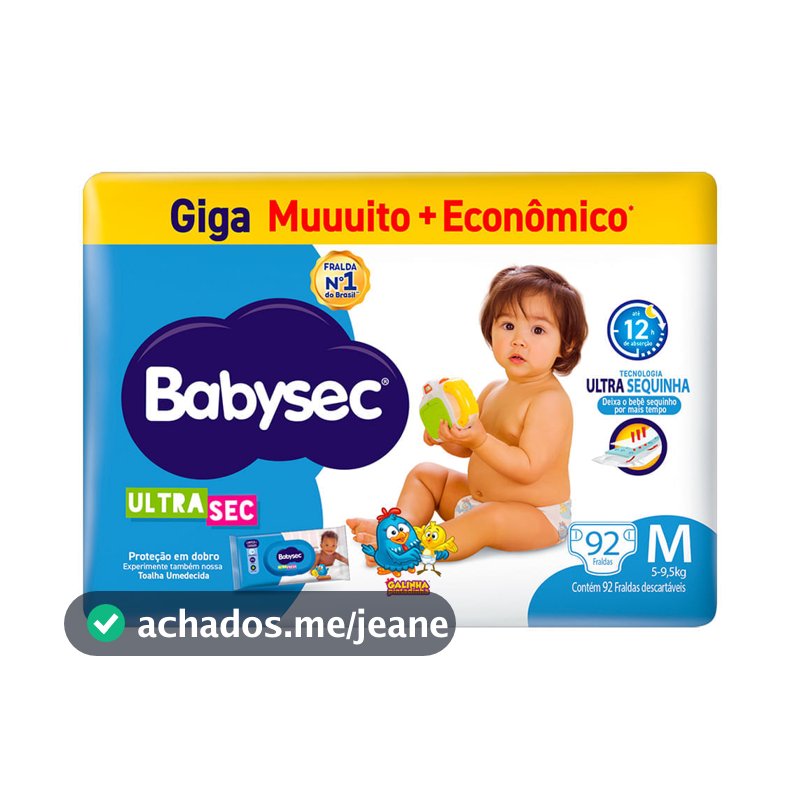Fralda Descartável Babysec Galinha Pintadinha Ultrasec Giga M 92 Unidades