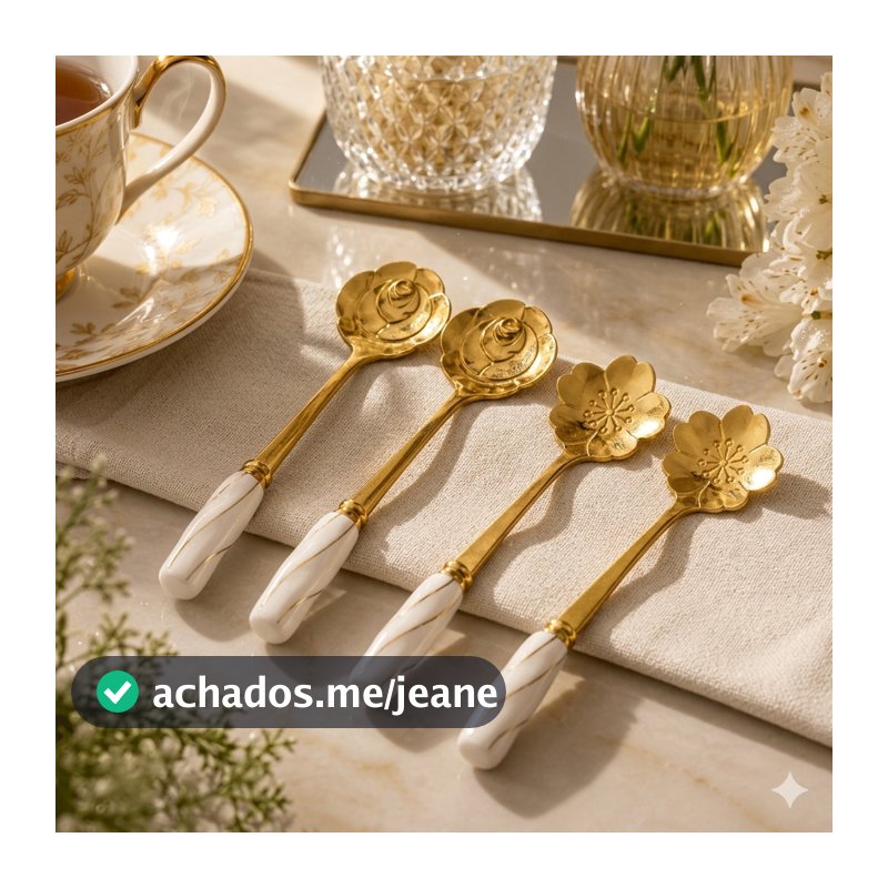 Conjunto 4 Colheres de Chá em Aço Inox com Cabo de Cerâmica Flowers Wolff